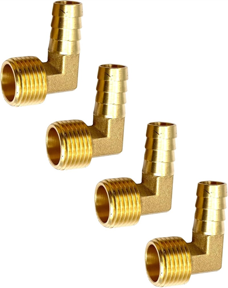 Bumugufu 4Pcs 1/2 Barb to 1/2 NPT 90 Degree Elbow Hose Fittings,1/2 Inch NPT Male to 1/2 Inch OD Hose Barb Fittings for Water, Fuel, Air - Image 1